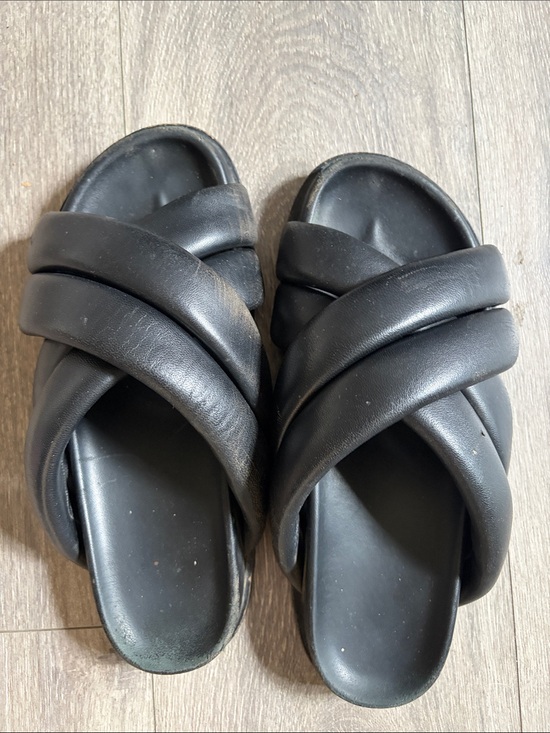 Anine Bing Shoes - Anine Bing Black Padded Crossover Slide Sandals